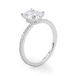 Exquisite 14k White Gold Hidden Halo Emerald Cut Engagement Ring Setting (10x8mm Center, 1/3 ct. tw. Diamonds)