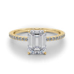 Exquisite 14k White Gold Hidden Halo Emerald Cut Engagement Ring Setting (10x8mm Center, 1/3 ct. tw. Diamonds)