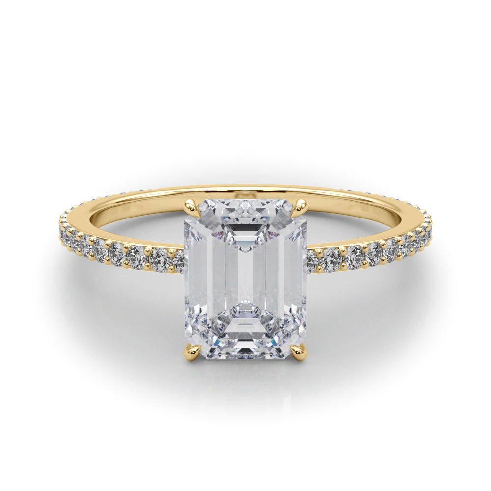 Exquisite 14k White Gold Hidden Halo Emerald Cut Engagement Ring Setting (10x8mm Center, 1/3 ct. tw. Diamonds)