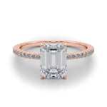 Exquisite 14k White Gold Hidden Halo Emerald Cut Engagement Ring Setting (10x8mm Center, 1/3 ct. tw. Diamonds)