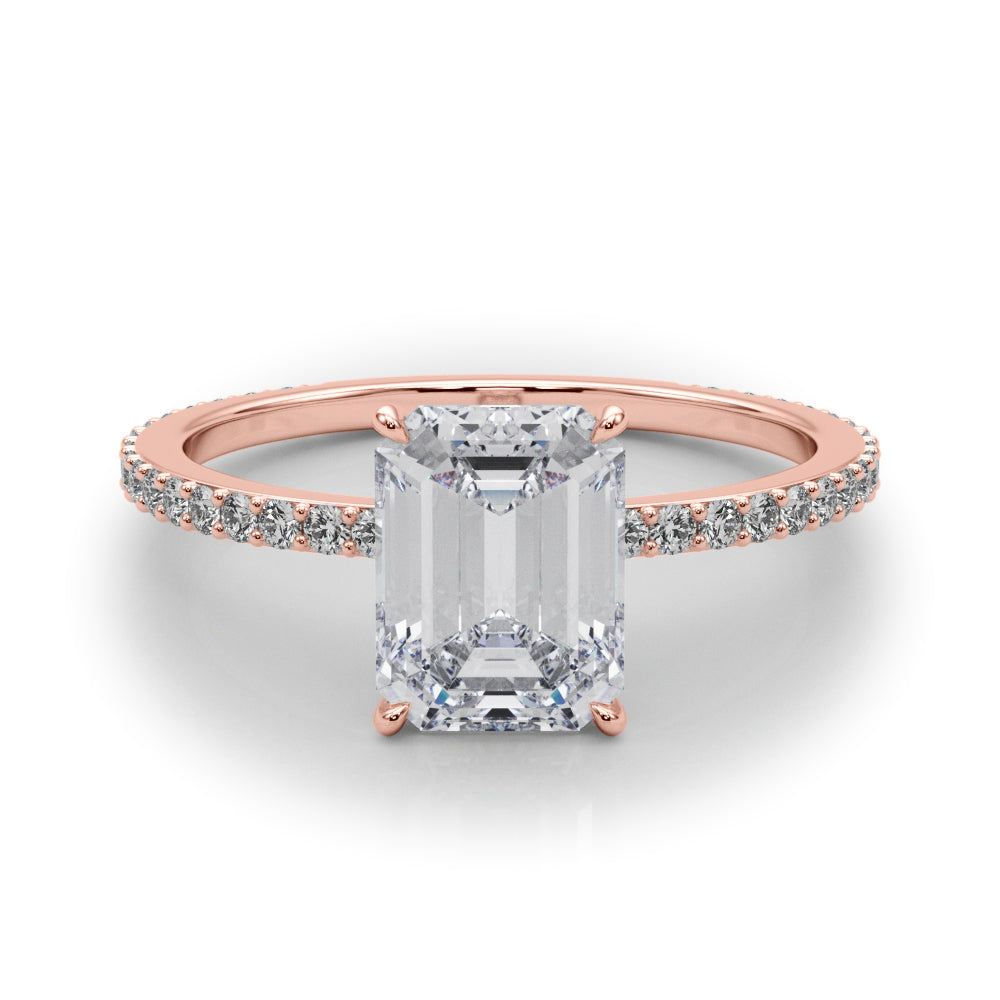Exquisite 14k White Gold Hidden Halo Emerald Cut Engagement Ring Setting (10x8mm Center, 1/3 ct. tw. Diamonds)