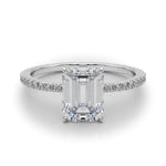 Exquisite 14k White Gold Hidden Halo Emerald Cut Engagement Ring Setting (10x8mm Center, 1/3 ct. tw. Diamonds)