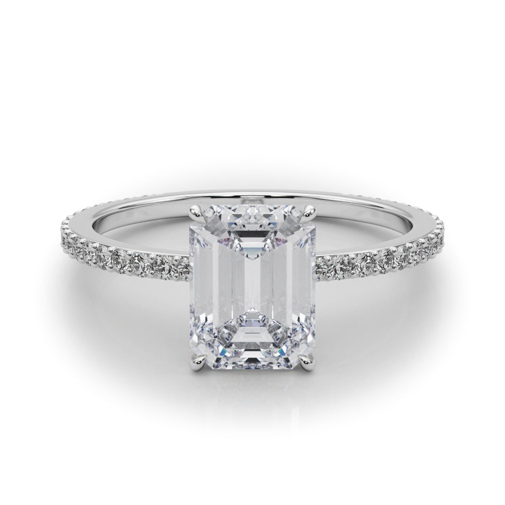 Exquisite 14k White Gold Hidden Halo Emerald Cut Engagement Ring Setting (10x8mm Center, 1/3 ct. tw. Diamonds)