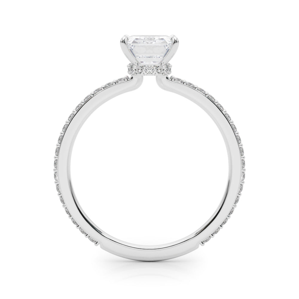 Exquisite 14k White Gold Hidden Halo Emerald Cut Engagement Ring Setting (10x8mm Center, 1/3 ct. tw. Diamonds)
