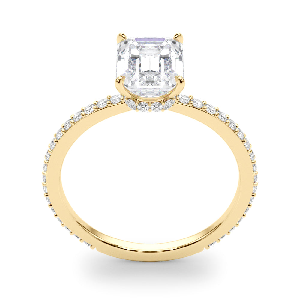 Exquisite 14k White Gold Hidden Halo Emerald Cut Engagement Ring Setting (10x8mm Center, 1/3 ct. tw. Diamonds)