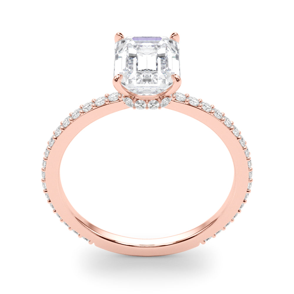 Exquisite 14k White Gold Hidden Halo Emerald Cut Engagement Ring Setting (10x8mm Center, 1/3 ct. tw. Diamonds)