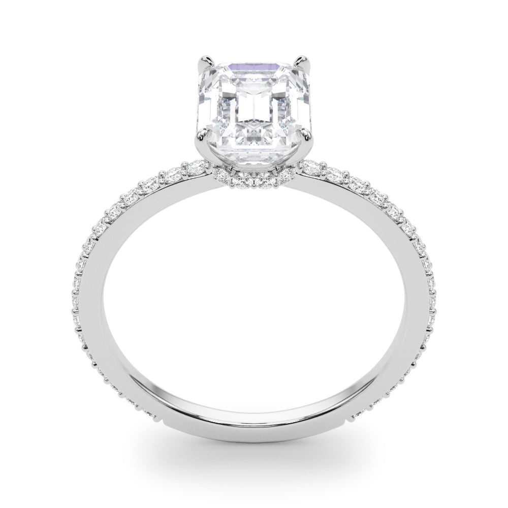 Exquisite 14k White Gold Hidden Halo Emerald Cut Engagement Ring Setting (10x8mm Center, 1/3 ct. tw. Diamonds)