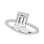 Exquisite 14k White Gold Hidden Halo Emerald Cut Engagement Ring Setting (10x8mm Center, 1/3 ct. tw. Diamonds)