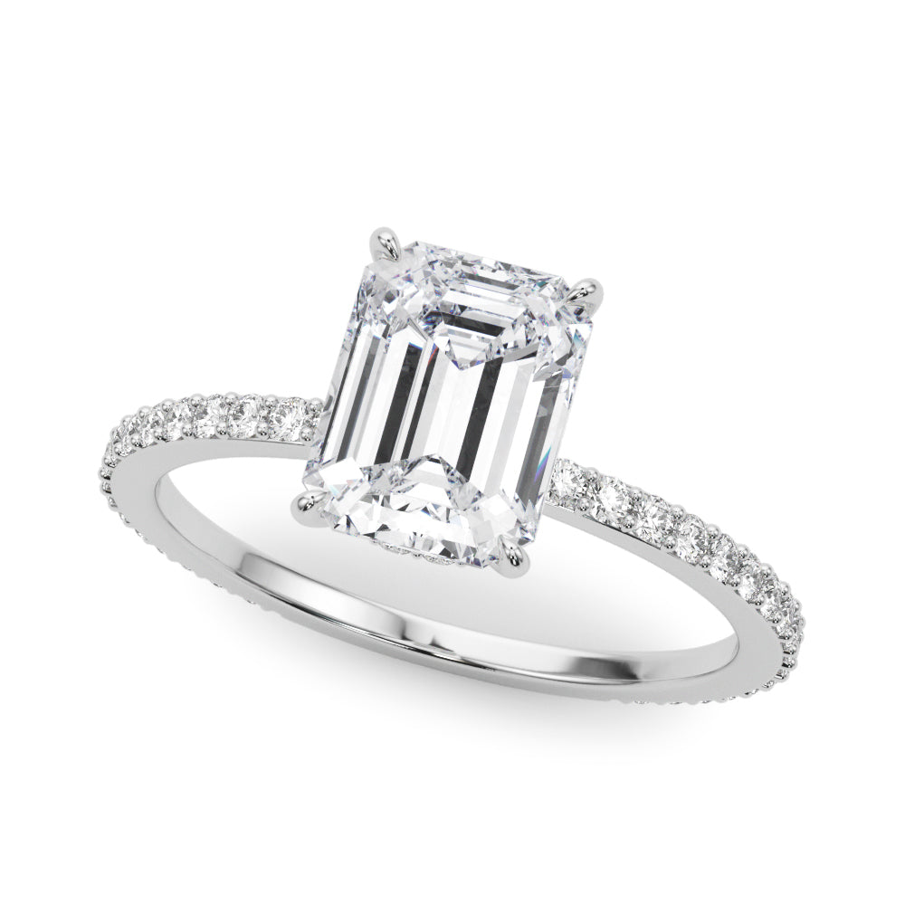Exquisite 14k White Gold Hidden Halo Emerald Cut Engagement Ring Setting (10x8mm Center, 1/3 ct. tw. Diamonds)
