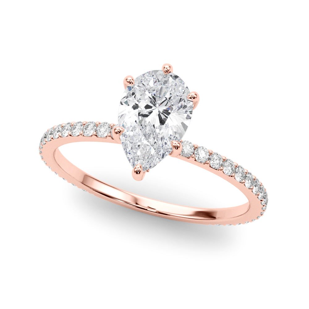 Exquisite Hidden Halo Pear Center Single Row Engagement Ring - 14k White Gold
