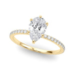 Exquisite Hidden Halo Pear Center Single Row Engagement Ring - 14k White Gold