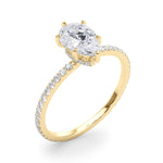 Exquisite Hidden Halo Pear Center Single Row Engagement Ring - 14k White Gold