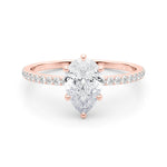 Exquisite Hidden Halo Pear Center Single Row Engagement Ring - 14k White Gold