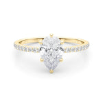 Exquisite Hidden Halo Pear Center Single Row Engagement Ring - 14k White Gold
