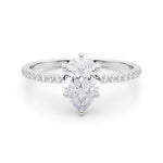 Exquisite Hidden Halo Pear Center Single Row Engagement Ring - 14k White Gold