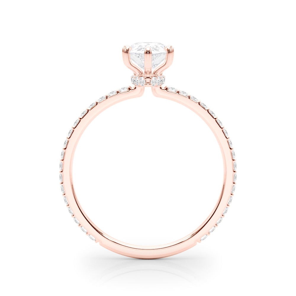 Exquisite Hidden Halo Pear Center Single Row Engagement Ring - 14k White Gold