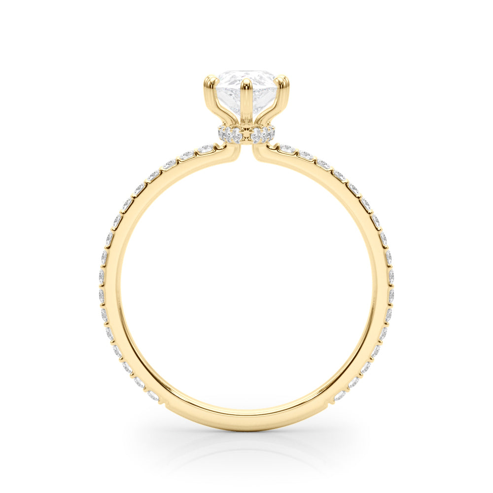 Exquisite Hidden Halo Pear Center Single Row Engagement Ring - 14k White Gold