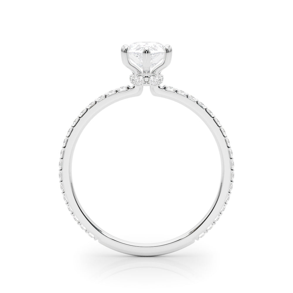 Exquisite Hidden Halo Pear Center Single Row Engagement Ring - 14k White Gold