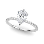 Exquisite Hidden Halo Pear Center Single Row Engagement Ring - 14k White Gold