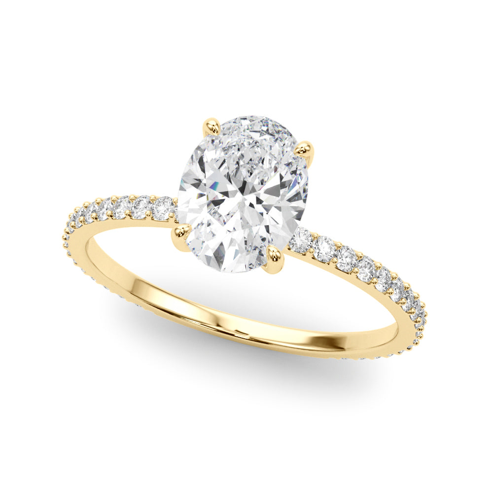 Exquisite 14kt White Gold Hidden Halo Oval Center Single Row Engagement Ring Setting