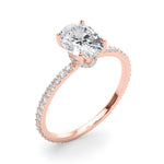 Exquisite 14kt White Gold Hidden Halo Oval Center Single Row Engagement Ring Setting