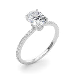 Exquisite 14kt White Gold Hidden Halo Oval Center Single Row Engagement Ring Setting