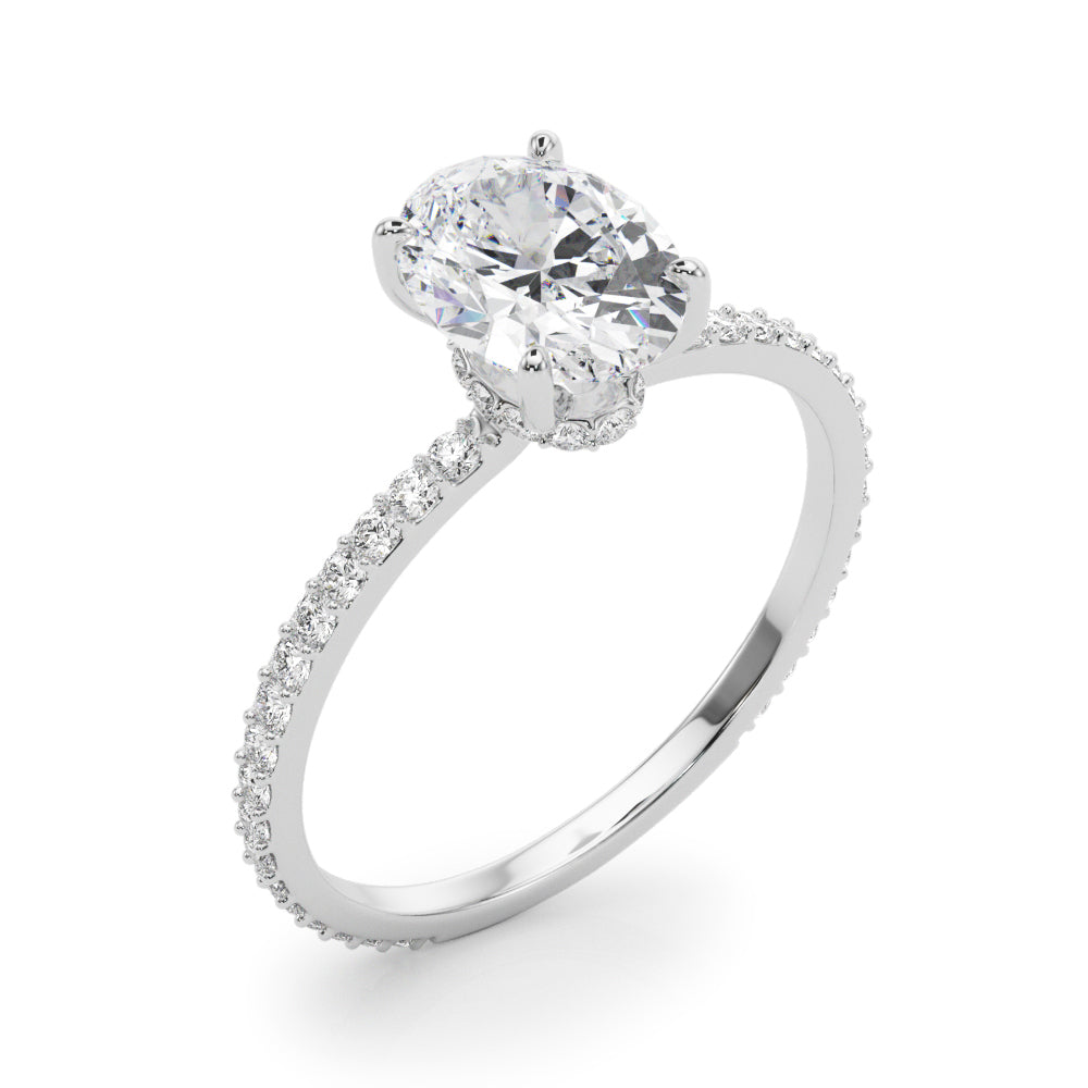 Exquisite 14kt White Gold Hidden Halo Oval Center Single Row Engagement Ring Setting