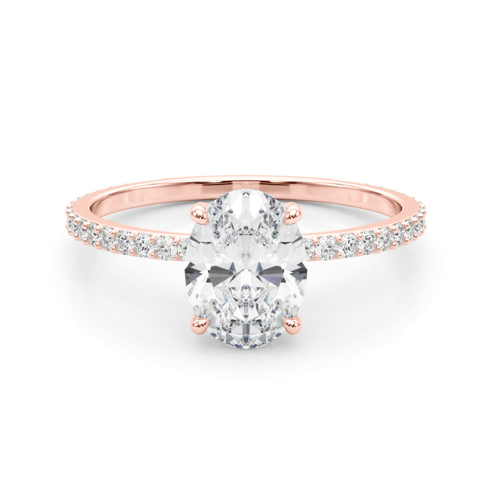 Exquisite 14kt White Gold Hidden Halo Oval Center Single Row Engagement Ring Setting
