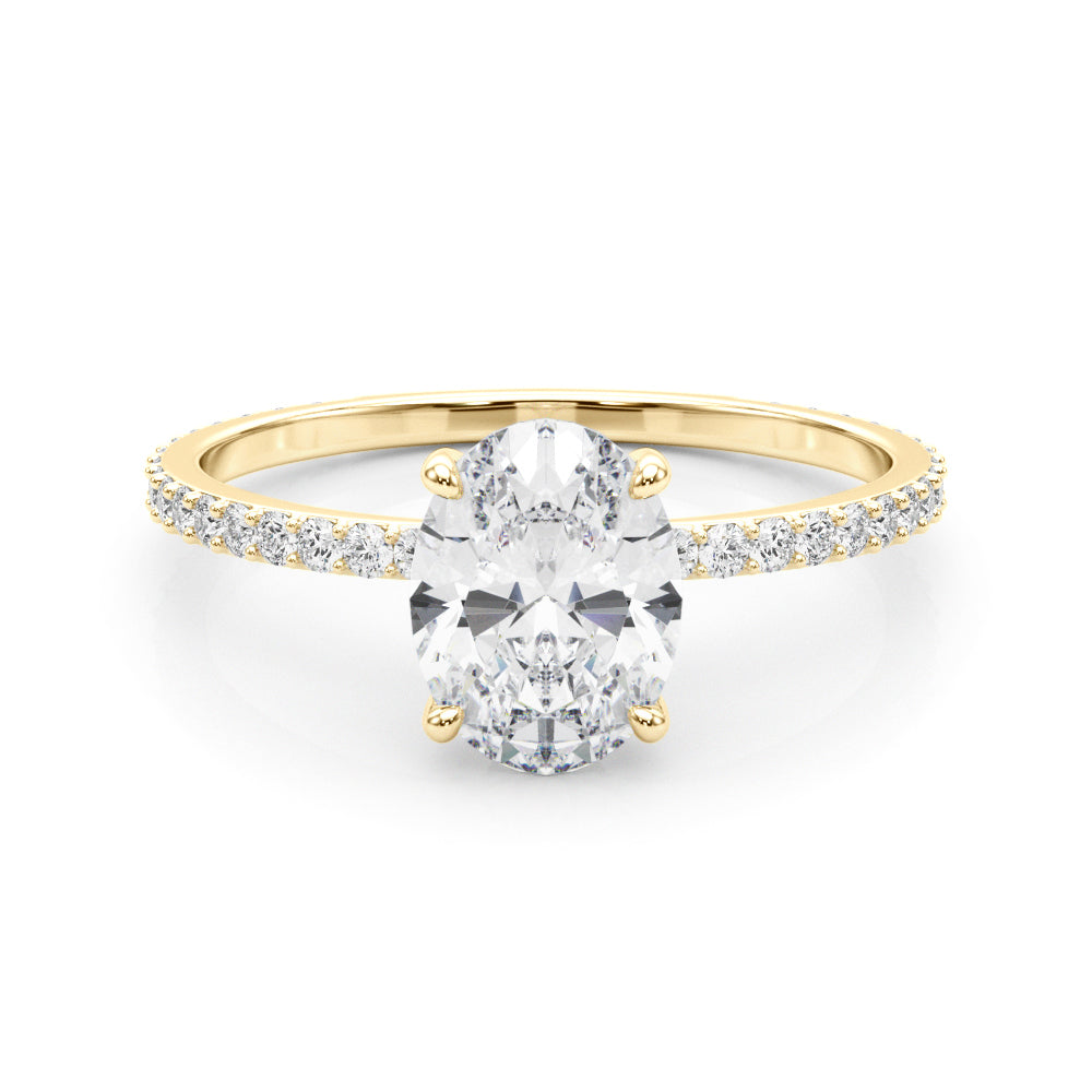 Exquisite 14kt White Gold Hidden Halo Oval Center Single Row Engagement Ring Setting