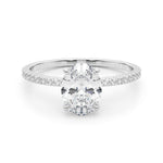Exquisite 14kt White Gold Hidden Halo Oval Center Single Row Engagement Ring Setting