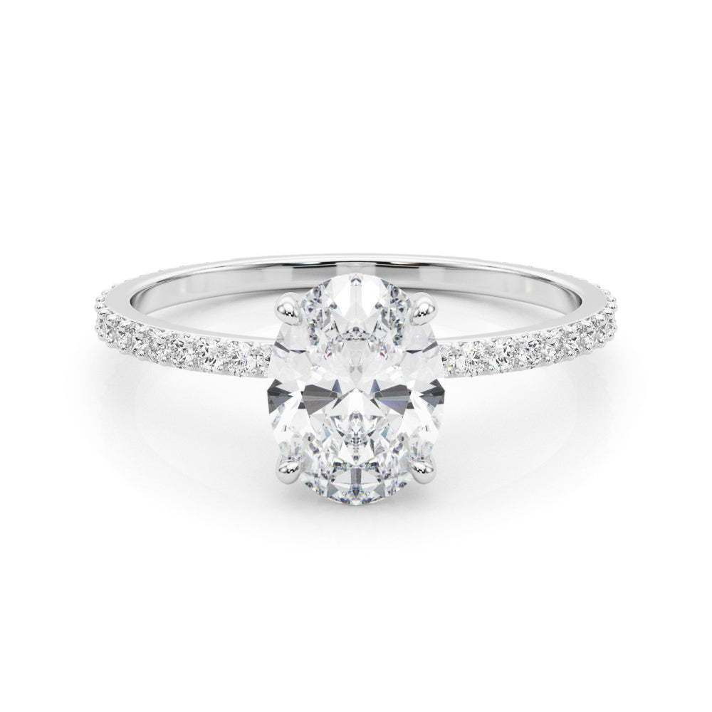 Exquisite 14kt White Gold Hidden Halo Oval Center Single Row Engagement Ring Setting