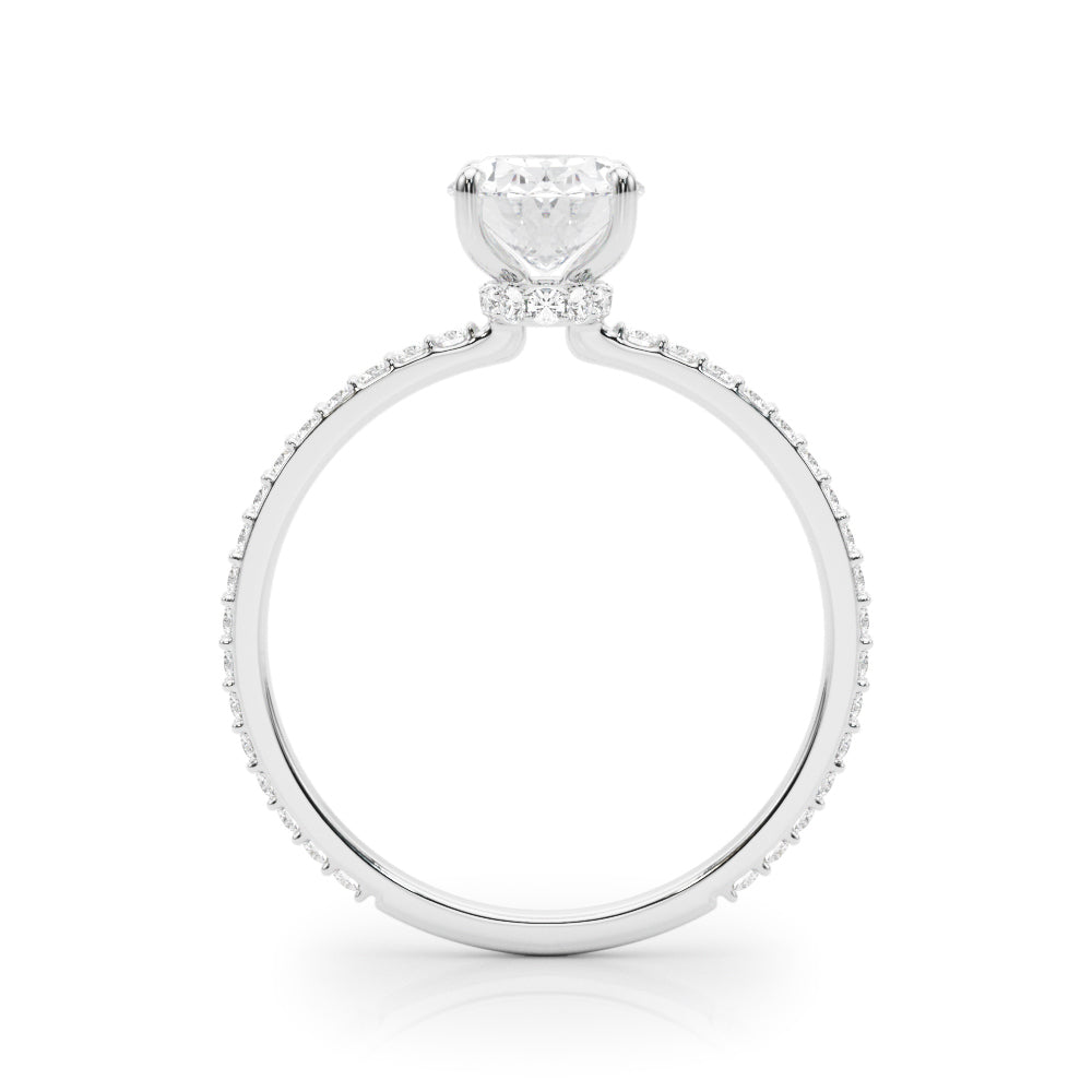 Exquisite 14kt White Gold Hidden Halo Oval Center Single Row Engagement Ring Setting