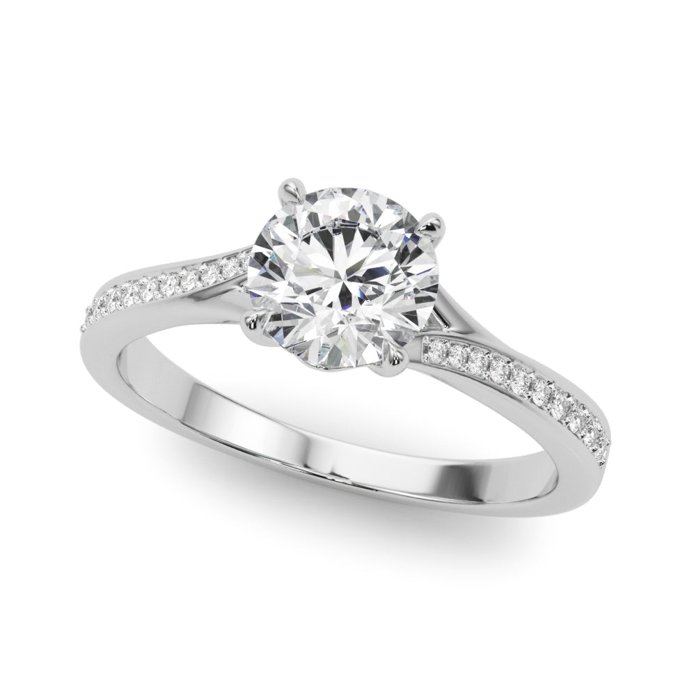 Exquisite 14k White Gold Round Cut Solitaire Engagement Ring Setting - 1 CTW