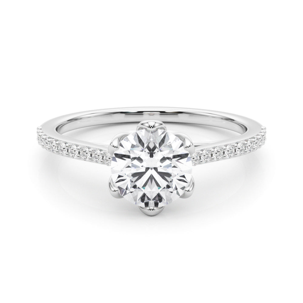 Elegant 14k White Gold Semi-Mount Ring with 1/6 ct TW SI1-SI2, G-H Diamond Accents - Designed for a 1 ct Round Center Stone