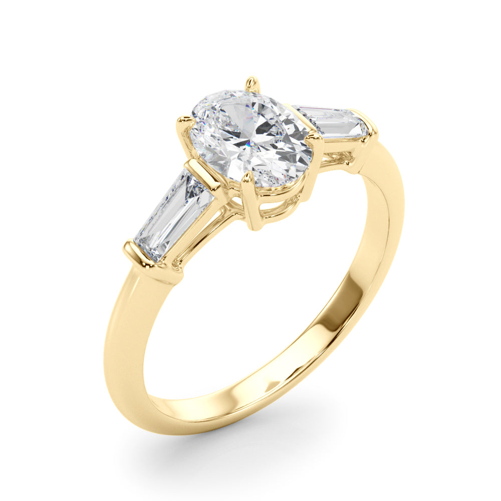 Exquisite 3-Stone Oval Engagement Ring with Taper Baguette Accents