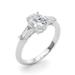 Exquisite 3-Stone Oval Engagement Ring with Taper Baguette Accents