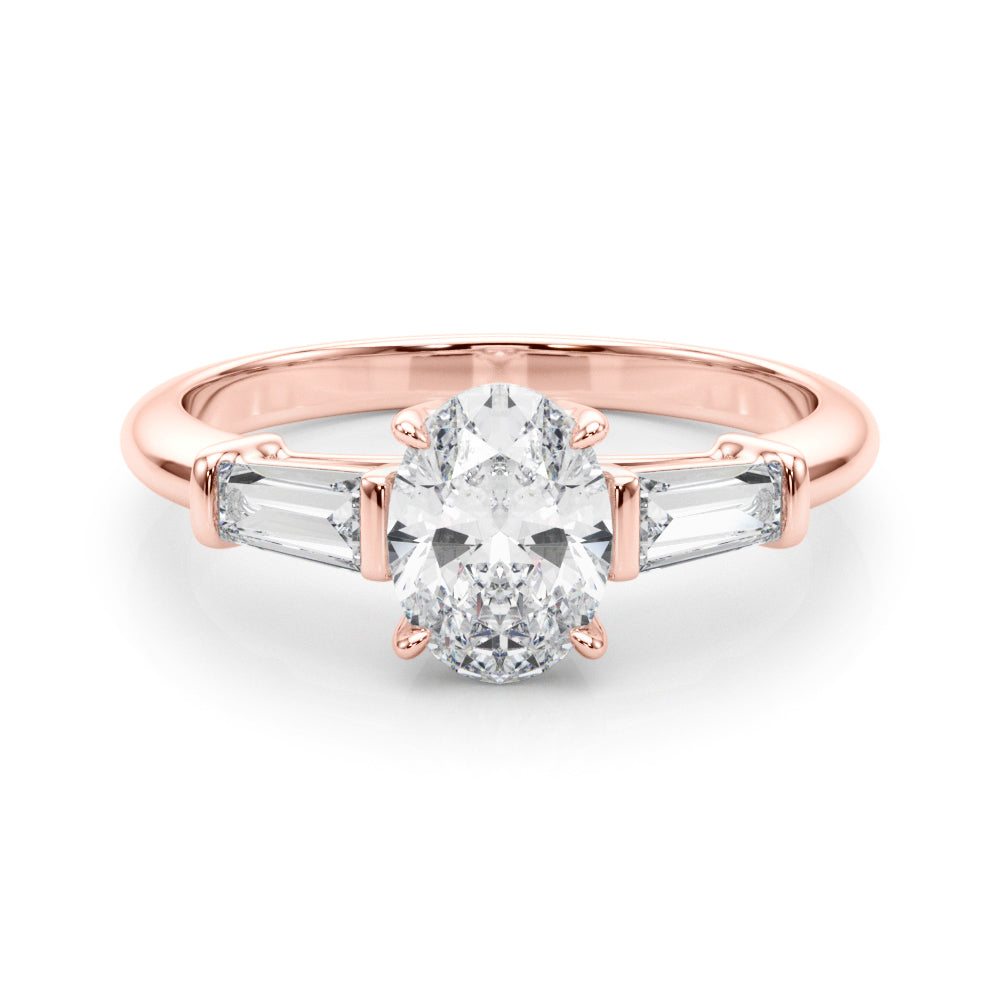 Exquisite 3-Stone Oval Engagement Ring with Taper Baguette Accents