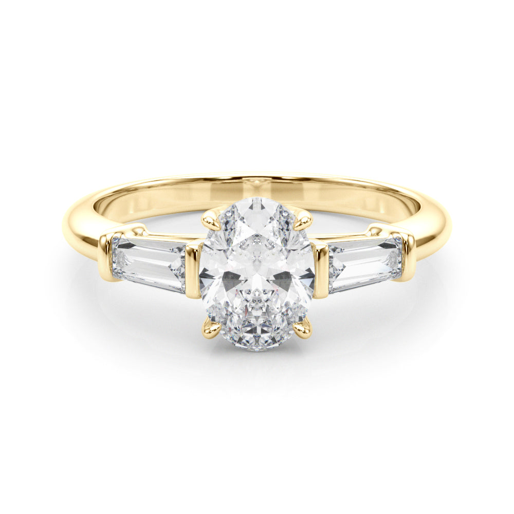 Exquisite 3-Stone Oval Engagement Ring with Taper Baguette Accents