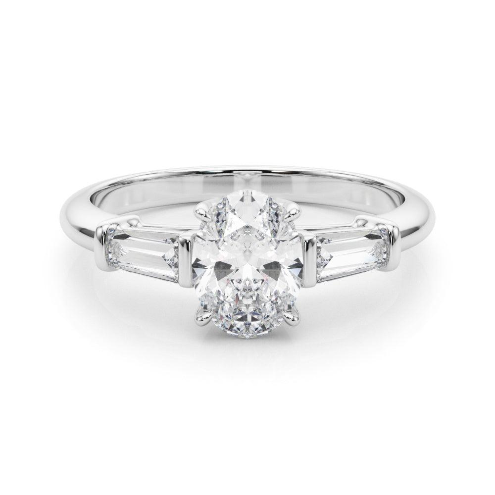 Exquisite 3-Stone Oval Engagement Ring with Taper Baguette Accents