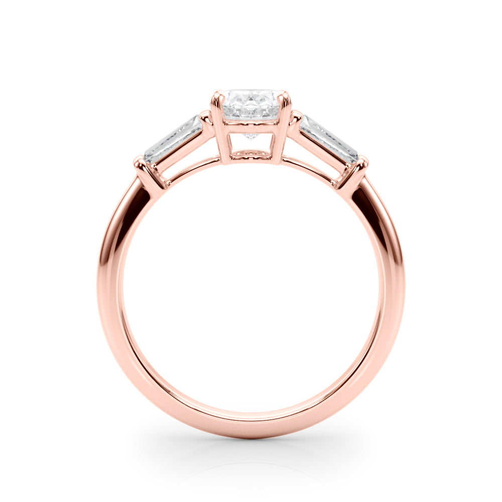 Exquisite 3-Stone Oval Engagement Ring with Taper Baguette Accents