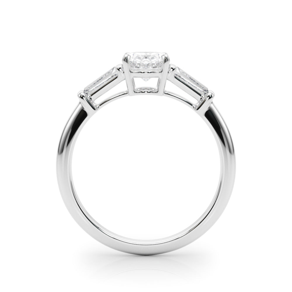 Exquisite 3-Stone Oval Engagement Ring with Taper Baguette Accents