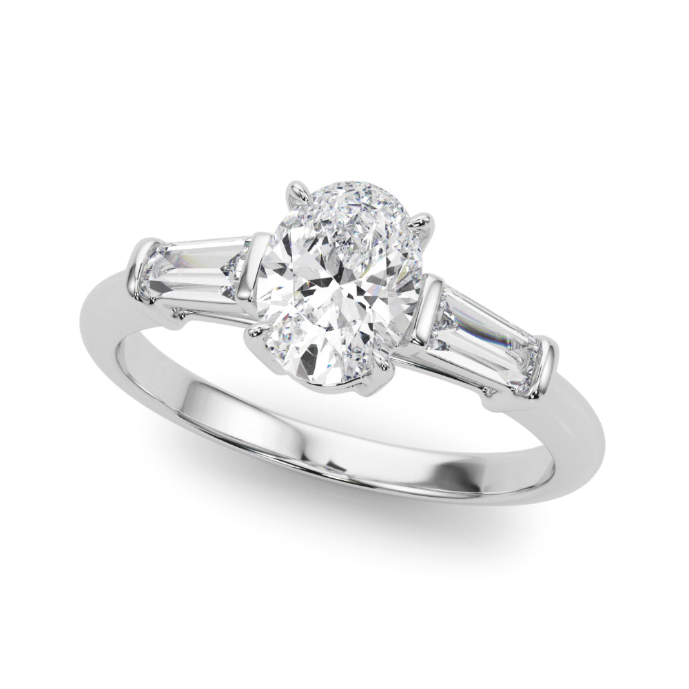 Exquisite 3-Stone Oval Engagement Ring with Taper Baguette Accents