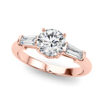 Exquisite 14kt White Gold 3-Stone Ring with Round Center and Tapered Baguette Sides