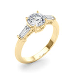 Exquisite 14kt White Gold 3-Stone Ring with Round Center and Tapered Baguette Sides