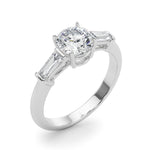 Exquisite 14kt White Gold 3-Stone Ring with Round Center and Tapered Baguette Sides