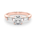 Exquisite 14kt White Gold 3-Stone Ring with Round Center and Tapered Baguette Sides