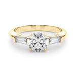 Exquisite 14kt White Gold 3-Stone Ring with Round Center and Tapered Baguette Sides