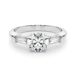 Exquisite 14kt White Gold 3-Stone Ring with Round Center and Tapered Baguette Sides