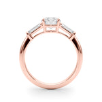 Exquisite 14kt White Gold 3-Stone Ring with Round Center and Tapered Baguette Sides