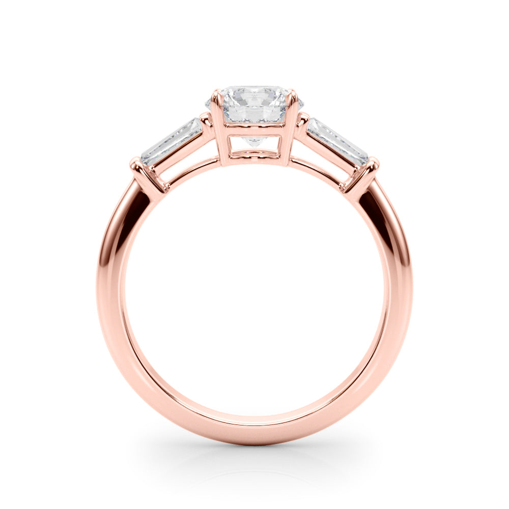 Exquisite 14kt White Gold 3-Stone Ring with Round Center and Tapered Baguette Sides